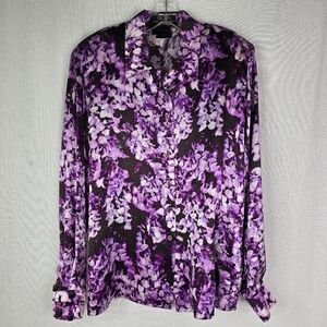 Escada Womens Size 40 - US 10 Medium Floral Purple 100% Silk Button Up Top
